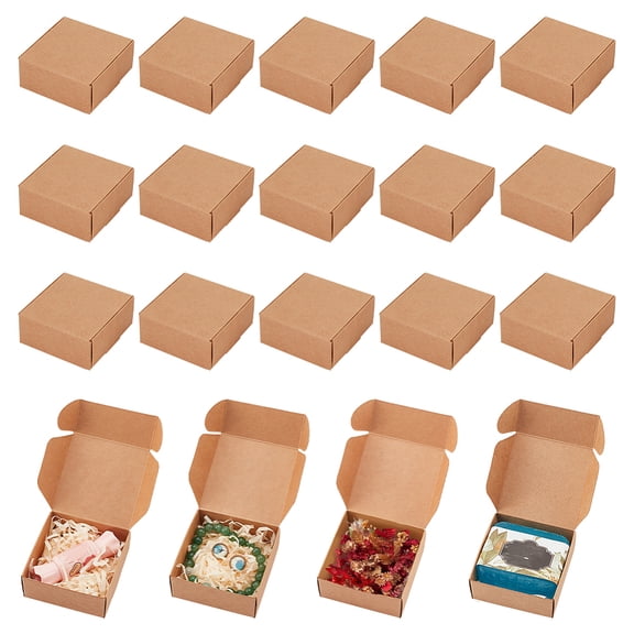50PCS Gift Wrapping Kraft Paper Box 2.8x2.8x1.3inch Favor Boxes with Lids Earring Ring Small Jewelry Favor Treat Boxes