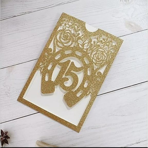 50PCS Glitter Gold Quinceanera Invitation Sweet Fifteen Party Invitation Glitter Horse DIY Laser Cut Western Wedding Cards Just Invitation Cards