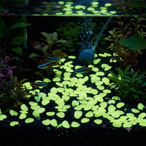 50PCS Glow In The Dark Aquarium Rocks, Luminous Resin Fish Tank Decoration Stones with Natural Texture for Underwater Landscape DIY Aquascaping Ornament Freshwater Saltwater Tank Decor