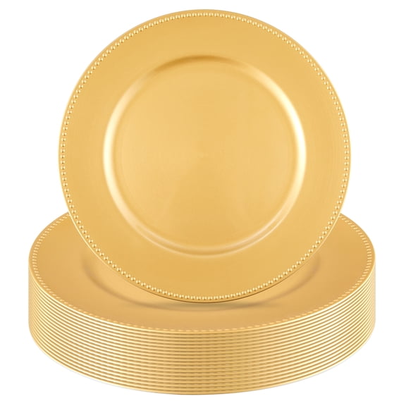 50PCS Gold Charger Plates Bulk, 13 inch Decorative Plastic Beaded Charger Plates, Round Table Placemats for Wedding, Party, Dinner Table Setting