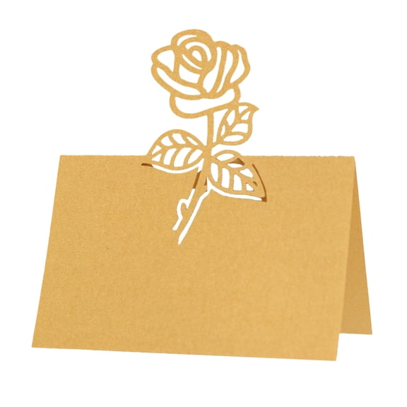 50PCS Gold Wedding Place Cards with Elegant Hollow Rose Design – Premium Table Name Cards for Banquets, Dinner Parties, and Special Events