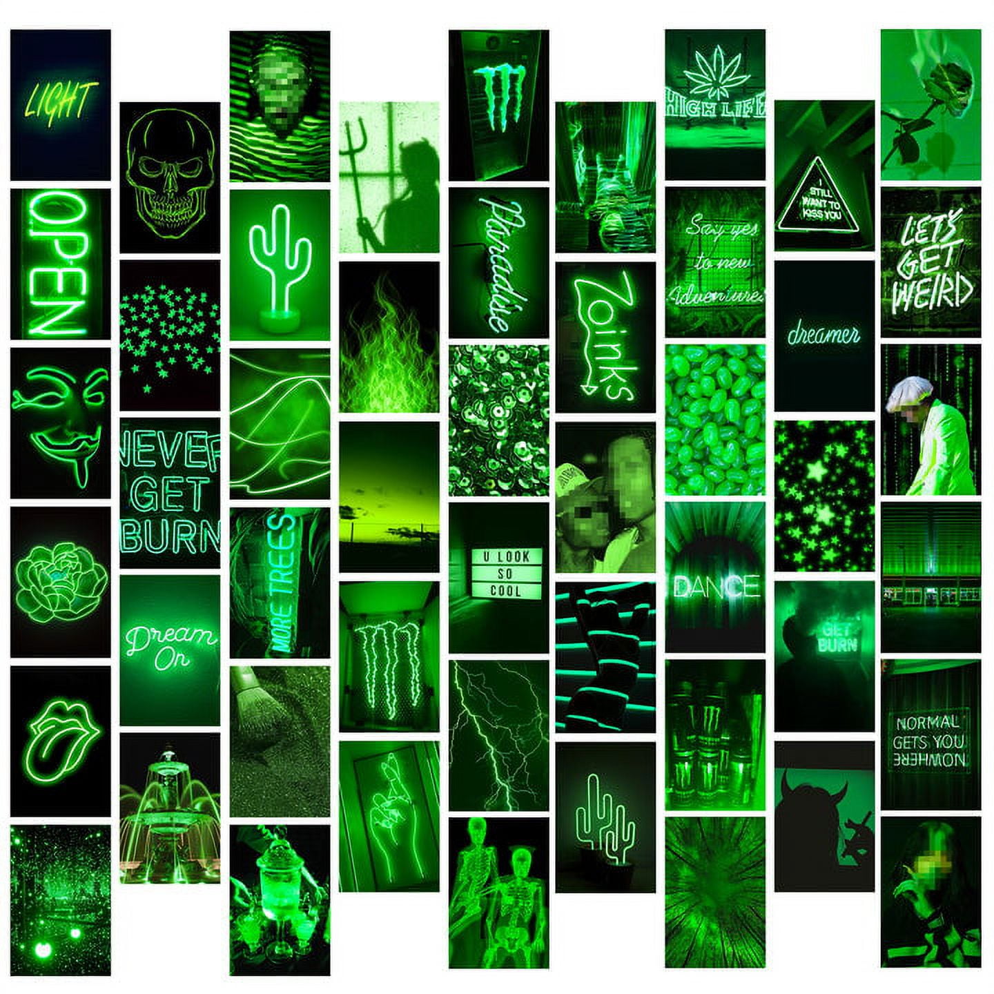 50PCS Green Neon Aesthetic Pictures Wall Collage Kit, Aesthetic Posters,  Neon Posters Collections, Bedroom Decor for Teen Girl 