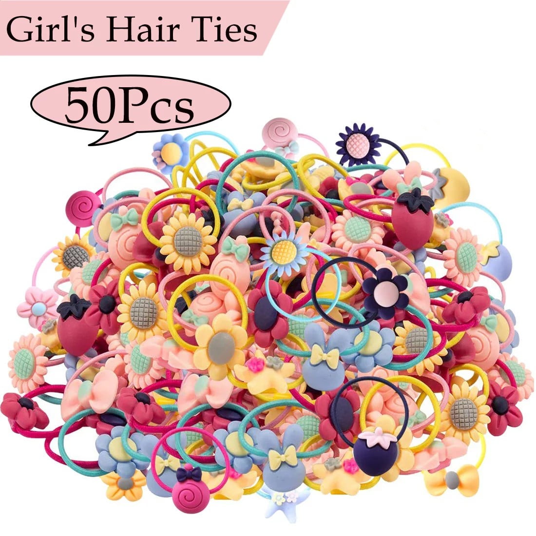 50PCS Hair Ties for Baby Girls, Elastic Rubber Bands Colorful Hair