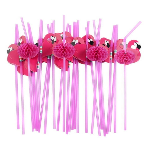 50PCS Hawaiian Party Umbrella Drink Straws Flamingo Juice Cocktail Disposable Straw Tropical Luau Birthday Party Decor Supplies