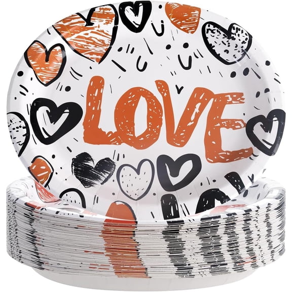 50PCS Heart Paper Plates -10"x12" Heart Plates Disposable -Love Design Valentines Plates for Weddings/Anniversary Birthday Party Thanksgiving