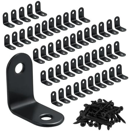50PCS L Bracket Corner Brace, Black Stainless Steel L Brackets for Shelves, Heavy Duty Shelf Brackets, Joint Right Angle Bracket Small L Brackets for Wood Furniture Cabinet Chair (1.2x1.2 in)