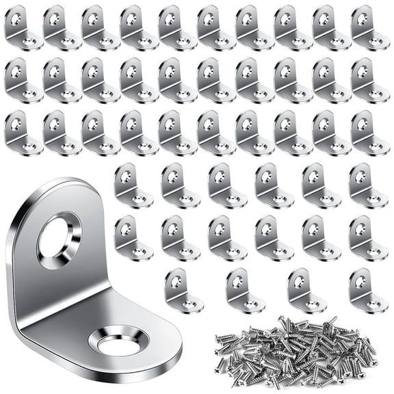50PCS L Brackets Corner Brace, Heavy Duty Small Brackets, Stainless Steel Right Angle Brackets, 90 Degree Bracket,50 x L Brackets 100 x screws,Silver