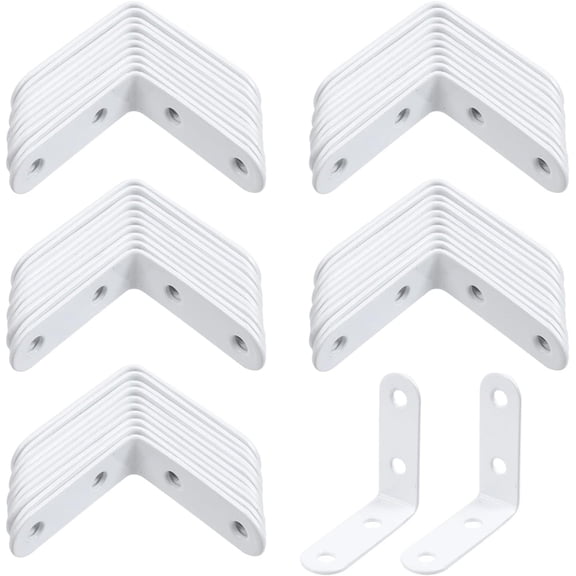 50PCS L Brackets for Shelves White Right Angle Corner Braces Hardware Stainless Steel Shelf Brackets for Shelves Wood Furniture Cabinet Chair (2" x 2")