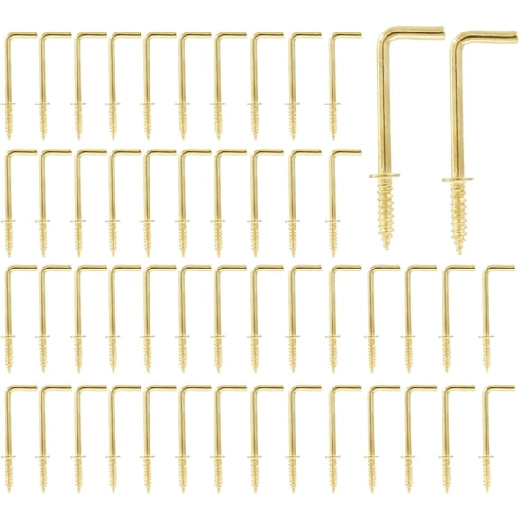 50PCS L Shape Self-Tapping Screw Hooks, 1-1/4 Inch Gold Carbon Steel 7 Shape Right Angle Hooks
