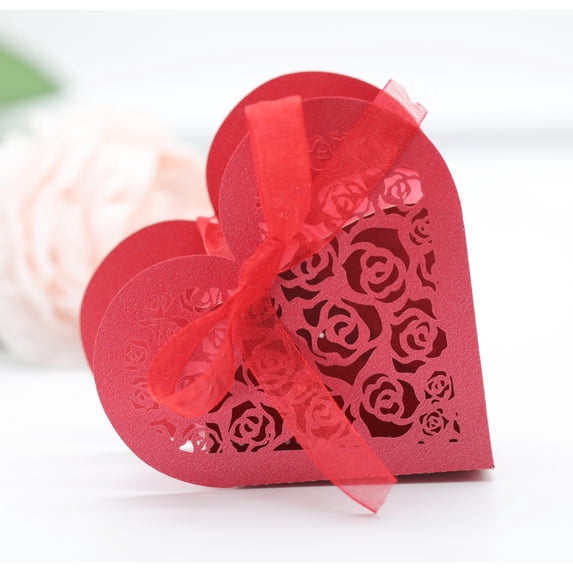 50PCS Laser Hollow Paper-cut Wedding Candy Box Wedding Chocolate Carton Pink Love Rose Box