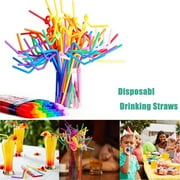 50PCS Long Plastic Drinking Bendy Straws Flexible Disposable Cocktail Twisty Straws Colorful Smoothie Super Long Neon Curly Straws Coffee Stirrers