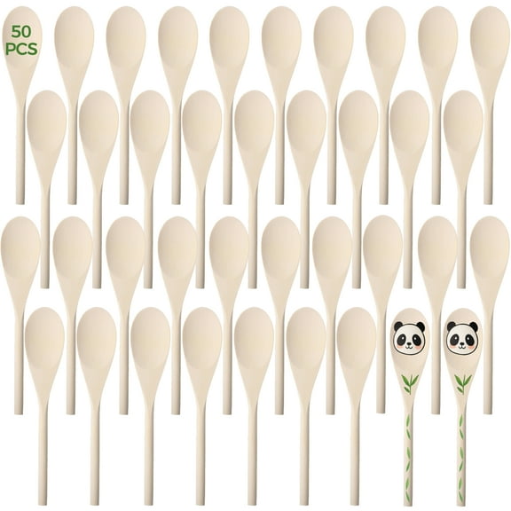 50PCS Long Wooden Spoons for Cooking, 7.9" Kitchen Wooden Spoons for Crafts, Long Handle Wood Spoons Oval Wood Mixing Spoons Baking Mixing Serving Craft Utensils
