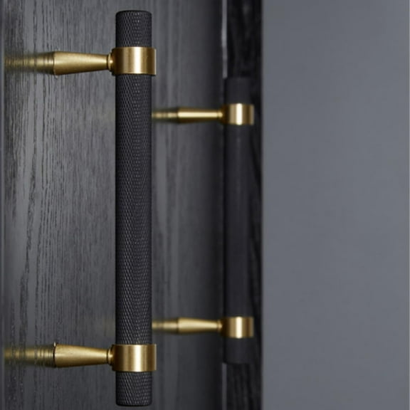 50PCS/Lot Solid Brass Cabinet Pulls Modern Gold with Black Knurled Textured Cabinet Handles Brass Pulls for Dresser Door Drawer Cabinet Hardware (128mm(96mm Hole Centers))