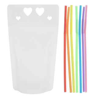 Clear Collapsible Plastic Drink Pouches with Straws - 25 Pc.