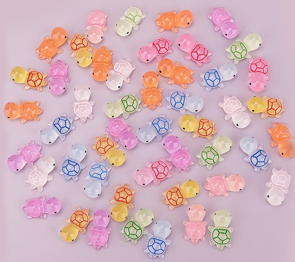 50 Pcs Glow In The Dark Mini Resin Turtles - Tiny Sea Creature Figurines For Crafts & Decor