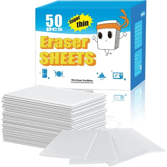 50PCS Magic Cleaning Sponge Eraser Sheets, Reusable Thin Nano Cleaner Pads Eraser Wipes for Kitchen Shoe Furniture Bathroom Shower Sink Hard-to-Reach Places