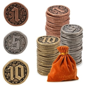 50PCS Metal Coins for Board Games, Prefdo Gold & Silver Tokens for Poker, RPG, Strategy Tabletop Gaming, Fantasy Metal Coins, Heavy Duty Generic Game Currency