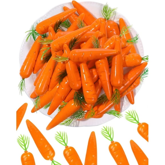 50PCS Mini Artificial Carrots, Faux Baby Carrots Easter Party Decoration, Fake Plastic Mini Carrots for Vase Filler Garland Crafts Home Kitchen Easter Decor Photo Props