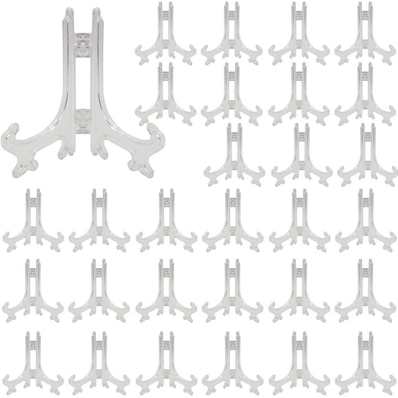 50PCS Mini Easel Stands 3 Inch Plastic Plate Stand Holder Display Picture Easel Stand for Display Picture Frame Collectibles Desktop Weddings Party Home Decoration (Clear, 3 Inch)