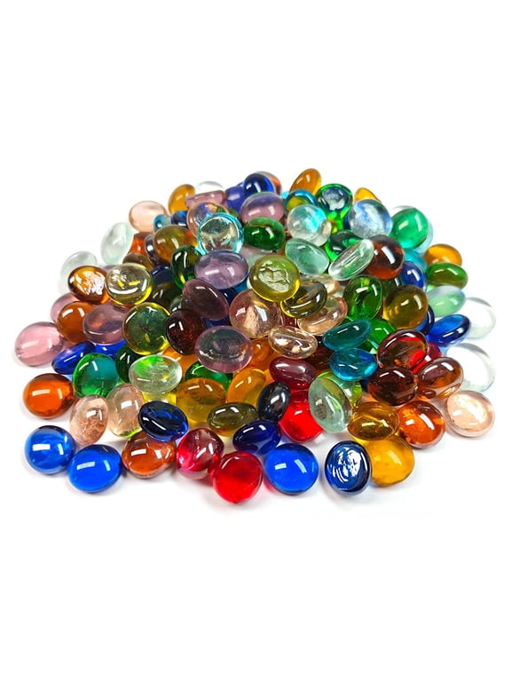 50PCS Mini Glass Gems, Mancala Stones Flat Bottom Marble Beads for Home Decorative Art Craft Vase Filler(0.5"~0.7")