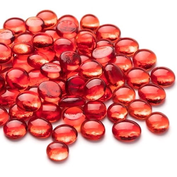 50PCS Mini Glass Gems,Red Mancala Stones Flat Bottom Marble Beads for Home Decorative Art Craft Vase Filler(0.5"~0.7")