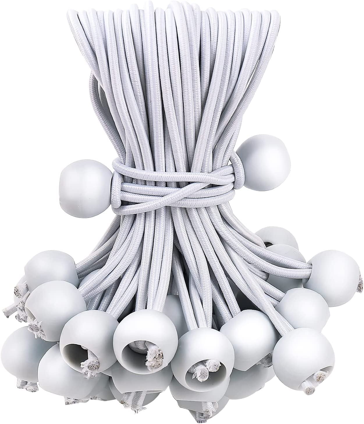 50PCS Mini White Ball Bungee Cords, 4 Inch Heavy Duty Outdoor Bungee