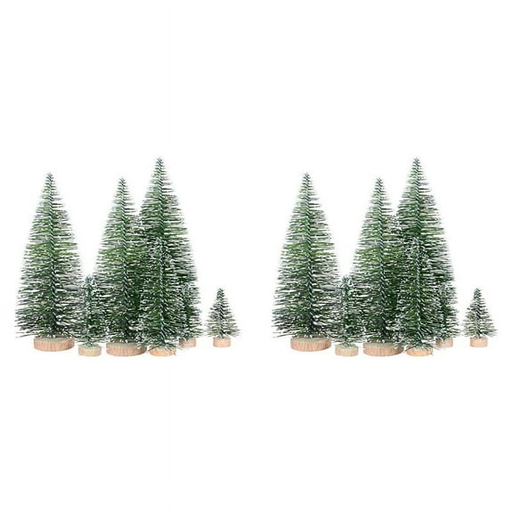 50PCS Miniature Artificial Christmas Trees 5 Sizes,with Wooden Base for Decoration DIY Party Decoration Crafts
