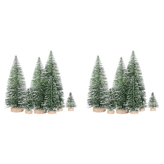 50PCS Miniature Artificial Christmas Trees 5 Sizes,with Wooden Base for Decoration DIY Party Crafts