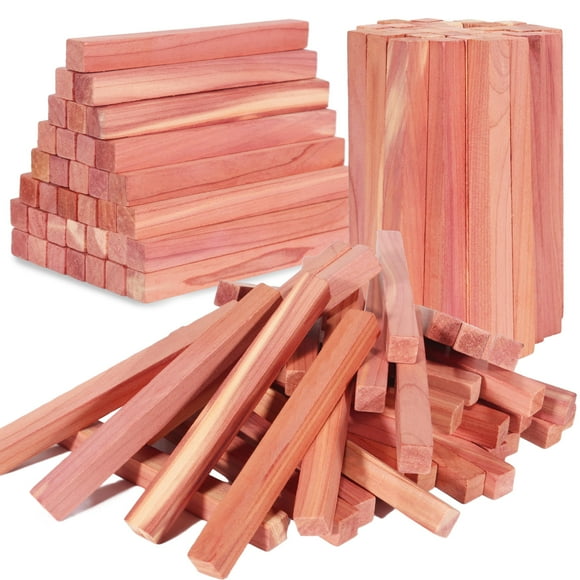 50PCS Natural Cedar Wood Blocks for Clothes Storage, Aromatic Red Cedar Sticks for Wardrobe Drawer Shoe Shelf, Freshen Closet, Brown