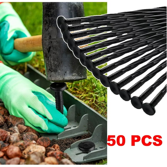 50PCS No Dig Landscape Edging Spikes Edging Stakes Anchoring Garden Spikes Nail Pin Staples for Paver Edging Weed Barriers and Tent