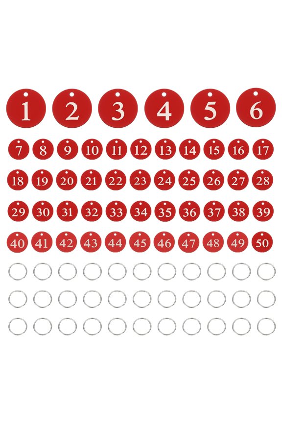 50PCS Number Tags 1-50, Number Key Tags Aluminum Numbered Keychain Metal Round with Key Rings for Organizer Field Sales Hangers Clothes Labels ID, Blue