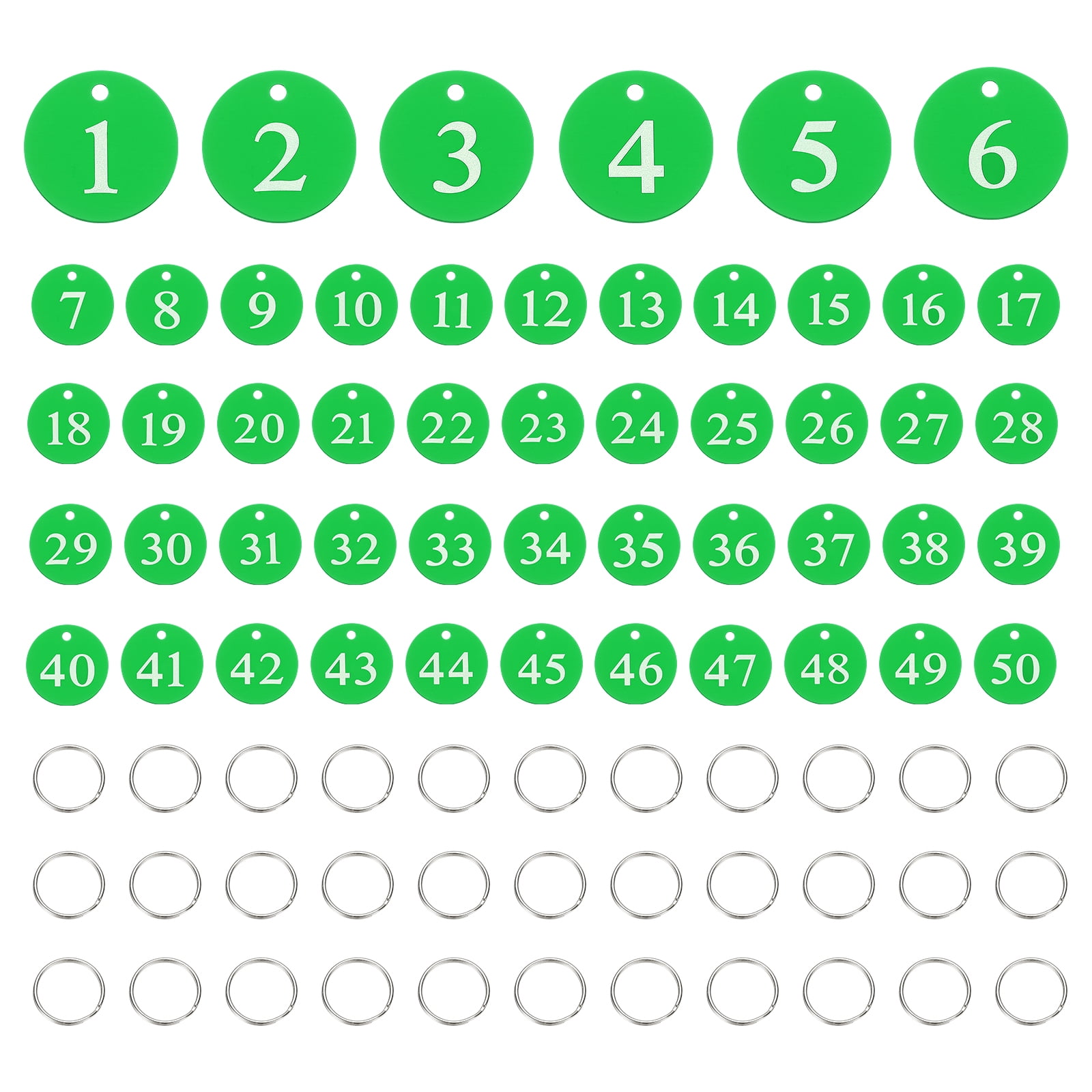 50PCS Number Tags 1-50, Number Key Tags Aluminum Numbered Tags Metal Key Tags Keychain with Key Rings for Organizer Field Sales Hangers Clothes Labels ID Tag, Green