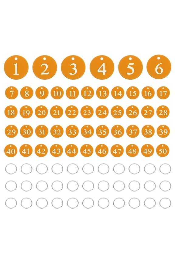 50PCS Number Tags 1-50, Number Key Tags Aluminum Numbered Tags Metal Key Tags Keychain with Key Rings for Organizer Field Sales Hangers Clothes Labels ID Tag, Gold