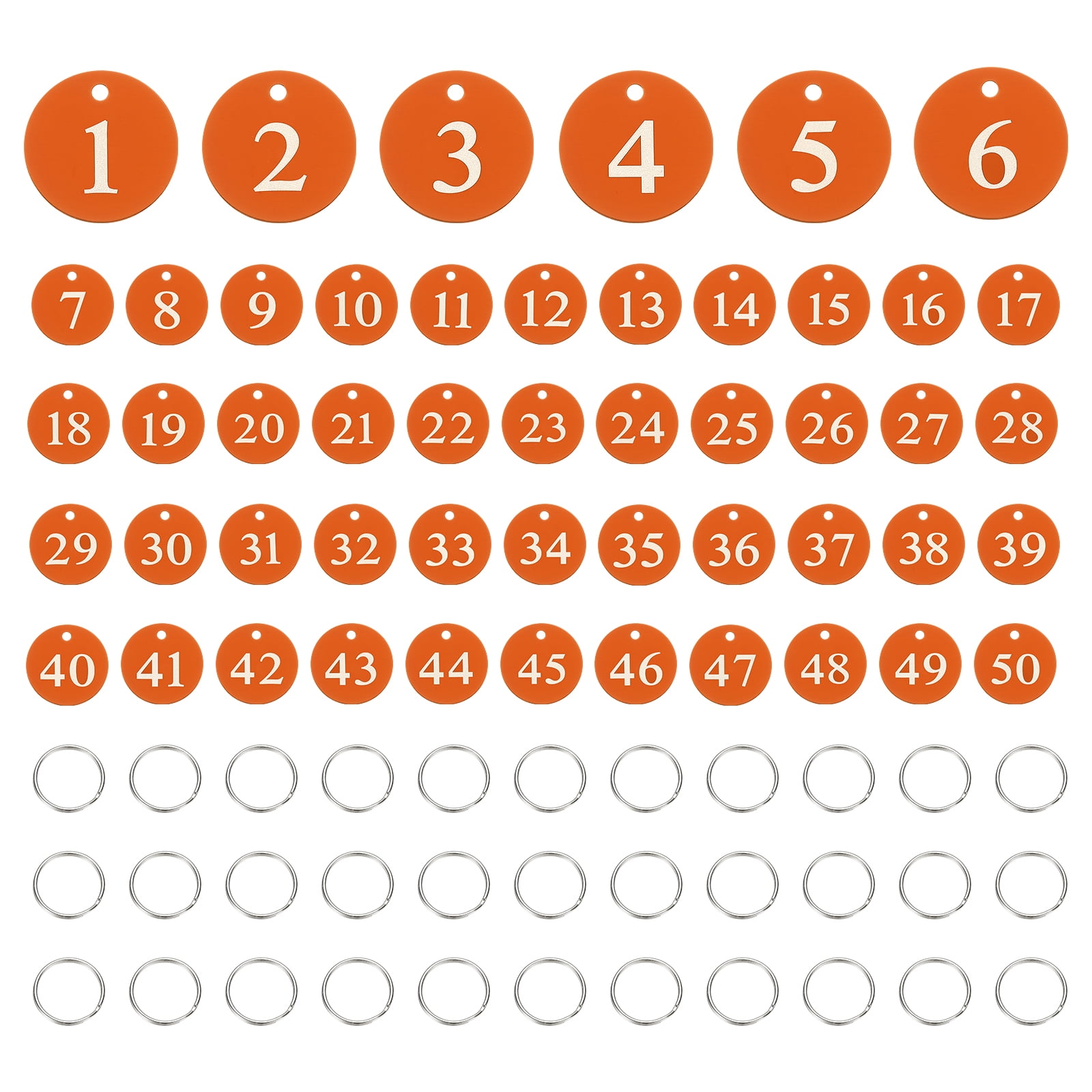 50PCS Number Tags 1-50, Number Key Tags Aluminum Numbered Tags Metal Key Tags Keychain with Key Rings for Organizer Field Sales Hangers Clothes Labels ID Tag, Orange
