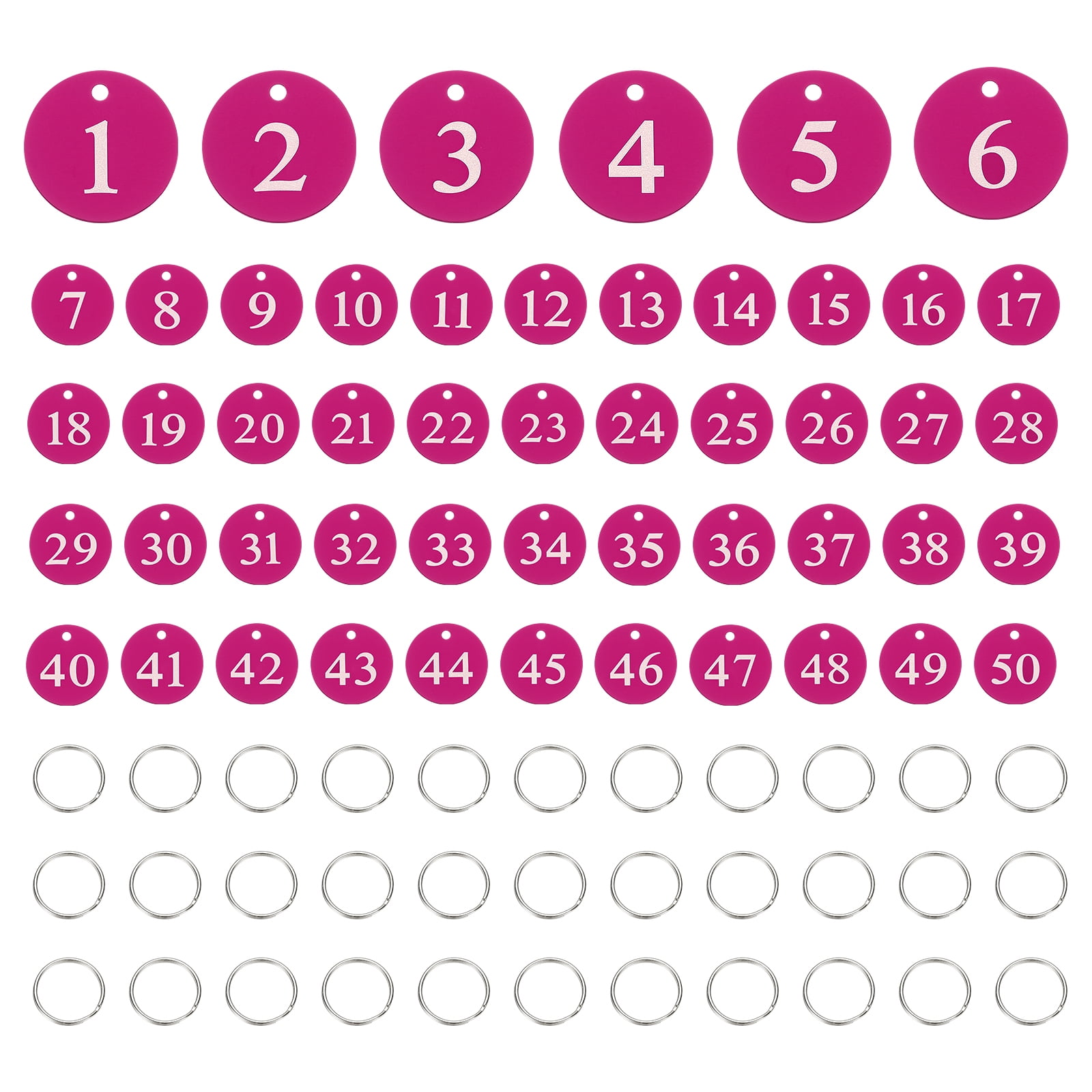50PCS Number Tags 1-50, Number Key Tags Aluminum Numbered Tags Metal Key Tags Keychain with Key Rings for Organizer Field Sales Hangers Clothes Labels ID Tag, Rose Red