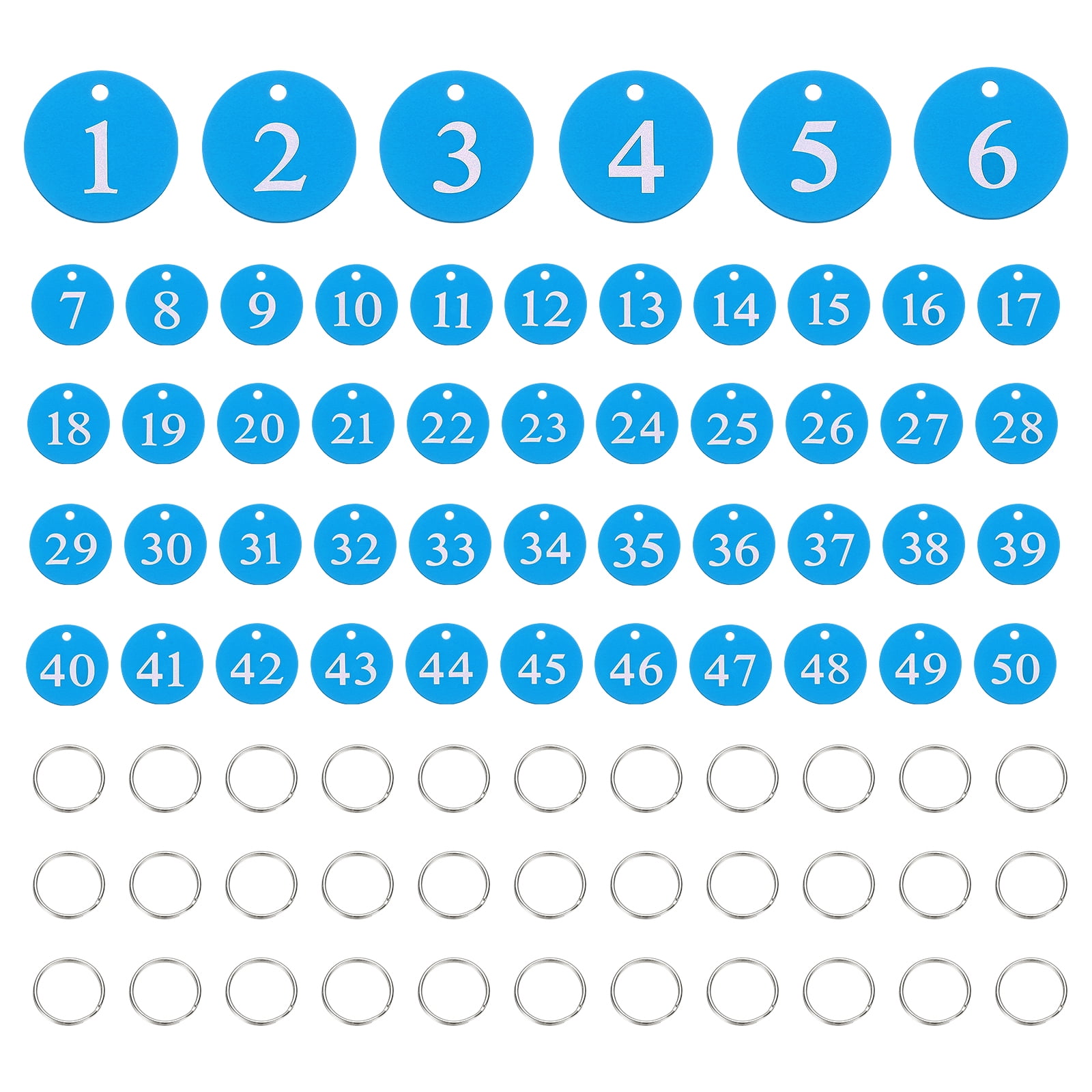 50PCS Number Tags 1-50, Number Key Tags Aluminum Numbered Tags Metal Key Tags Keychain with Key Rings for Organizer Field Sales Hangers Clothes Labels ID Tag, Sky Blue