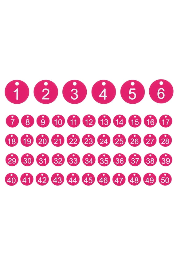 50PCS Number Tags 1-50, Number Key Tags Plastic Numbered Tags Key Tags Keychain for Organizer Field Sales Hangers Clothes Labels ID Tag, Rose Red