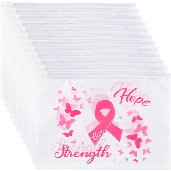 50PCS October Pink EVA Travel Toiletry Bags,Makeup Bag Butterfly Hope 20 * 15.5cm Transparent Cosmetic Storage Bag Reusable Zip Lock Portable Inspirational Present for Small Item Storage