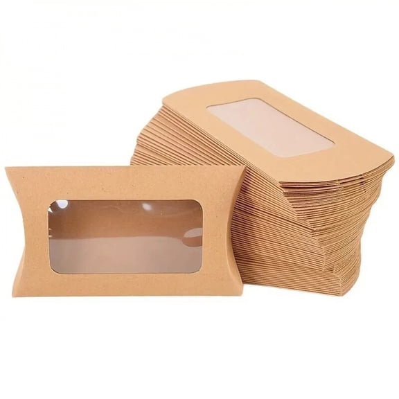 50PCS Paper Pillow Gift Box Transparent PVC Window Box Used for Birthday Parties Christmas Wedding Packaging Jewelry Candy