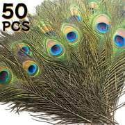 50PCS Peacock Feathers 10-12in, Peacock Craft Feathers for DIY Crafts Wedding Carnival Mardi Gras Party Home Decorations