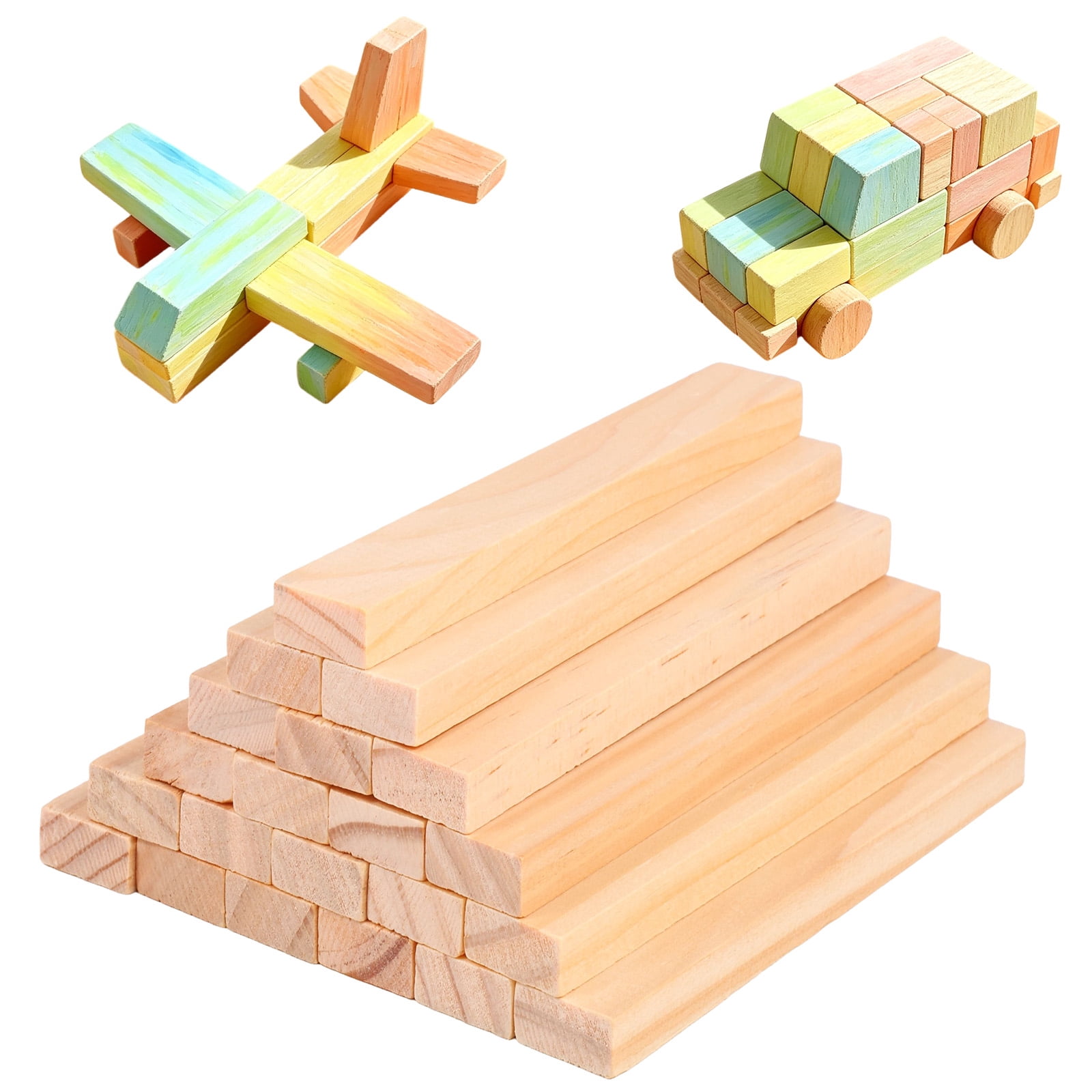 Rectangular Stick 50PCS Pine Wood Strips Wood Stick Unfinished Wood Dowel Rods Wood Rod ...