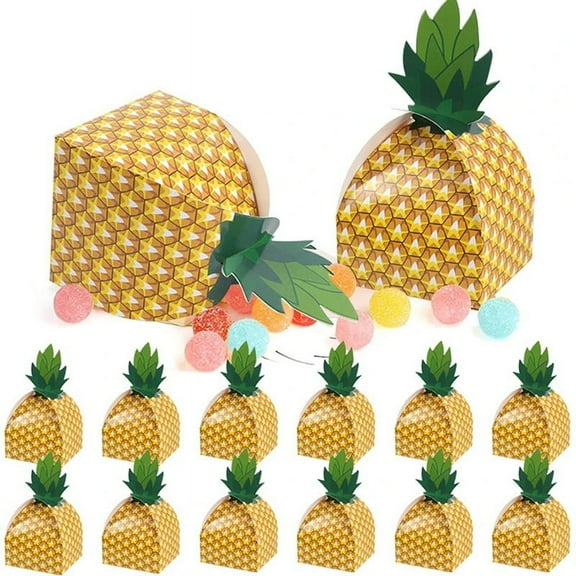 50PCS Pineapple Candy Cookie Box Hawaiian Gift Packing Box Bag Luau Summer Birthday Wedding Decoration