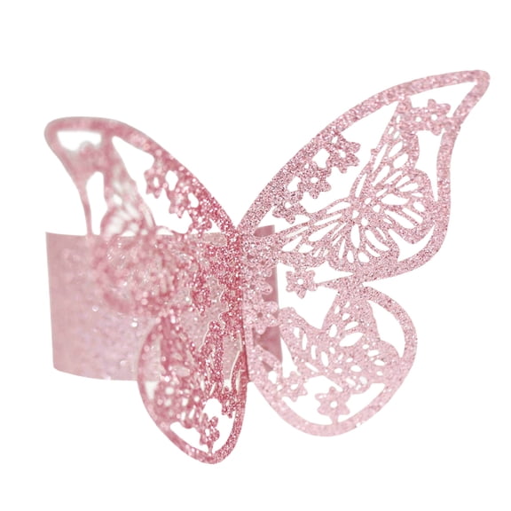 50PCS Pink 3D Butterfly Napkin Rings Elegant Paper Napkin Holder for Wedding, Party, Holiday Table Decorations