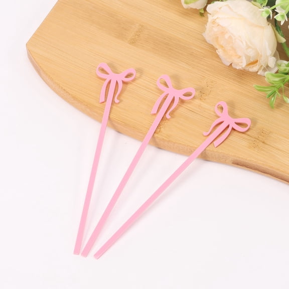 50PCS Pink Bow Drink Stirrers Acrylic Cocktail Stirrers for Themed Parties Wedding Birthday Bar Decorations, Beverage Garnish Accessories,Themed Party Decorations