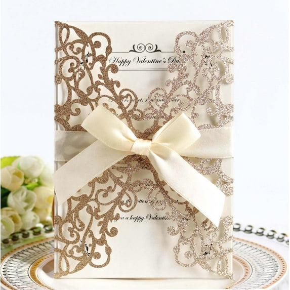 50PCS Pink Wedding Invitation Greeting Card Card Laser Hollow Invitation