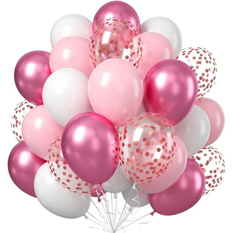 IsEasy Confetti Filled Party Balloons Natural Latex Pink White Rose Gold Confetti 12