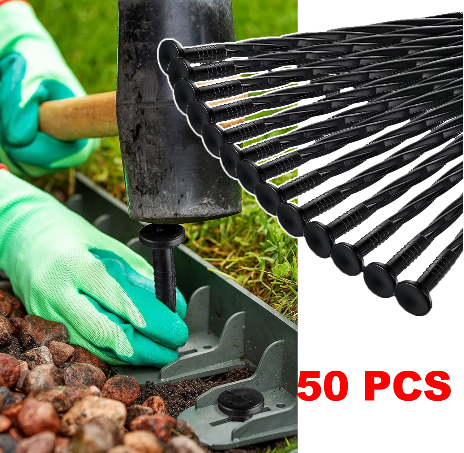 50PCS No Dig  Landscape Edging Spikes Edging Stakes Anchoring Garden Spikes Nail Pin Staples for Paver Edging Weed Barriers and Tent