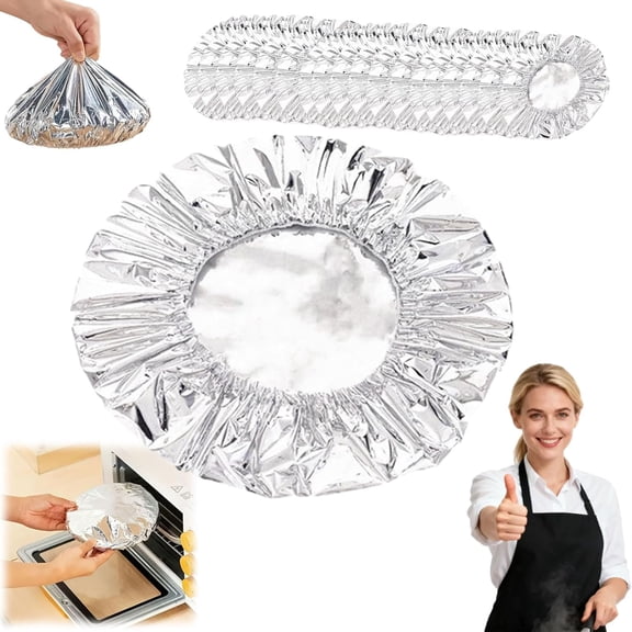 50PCS Pop-Up Tin Foil Food Insulation Cover,High Temperature Resistant Food Preservation Film,Reusable Aluminum Foil Heat Lid,for Kitchen Bowls, Pots, Containers