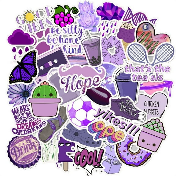 50PCS Purple Sticker Girls Scrapbooking Journal Laptop Computer Desk Table Locker Decorate for Kid Teen Sticker pack