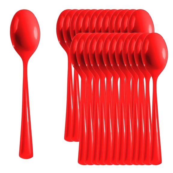 50PCS Red Plastic Disposable Spoons, Heavy Duty Plastic Cutlery Flatware Silverware Set, Exquisite Disposable Utensils for Party Supplies & Tableware, Ideal for Home, Office, School, Parties, Picnics